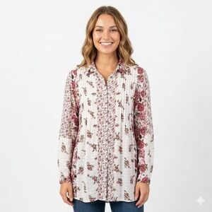 Jane and Delancey Women's Size XL Floral Pintuck Casual Tunic Top Blouse Shirt